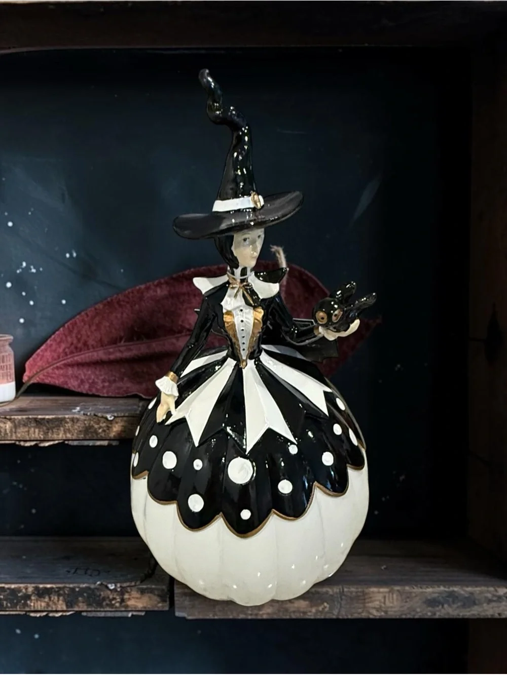Bella luxx Black & White Ceramic Witch Figurine with Bird Accent